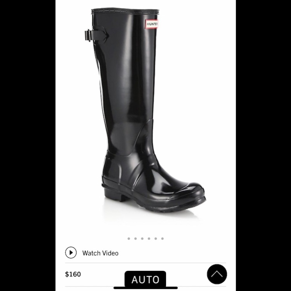Hunter Black Tall Gloss Rain-boots, Size 5M/6F